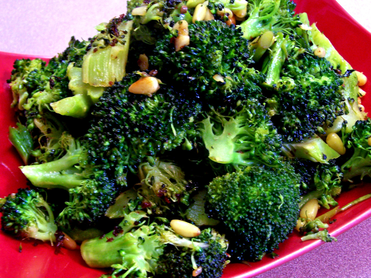 Broccoli Roasted With Garlic, Chipotle Peppers and Pine Nuts