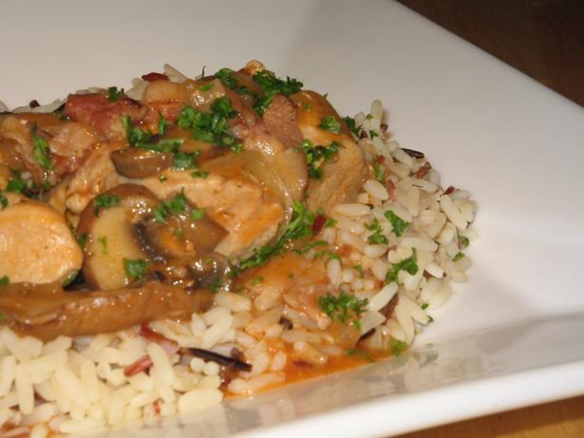 Rabbit in a White Wine, Bacon, Onion and Mushroom Sauce_image