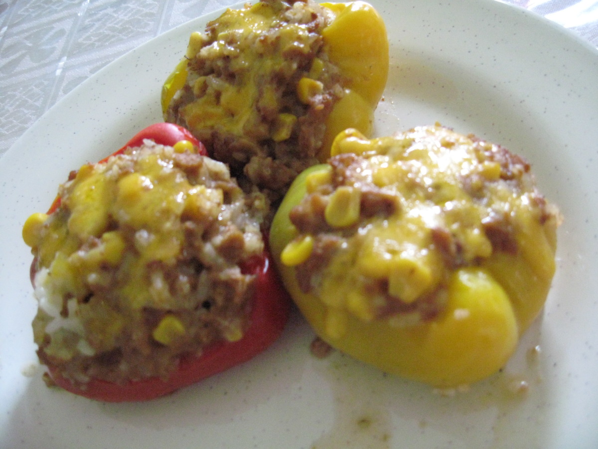 Spicy Tri-Color Vegetarian Stuffed Bell Peppers_image