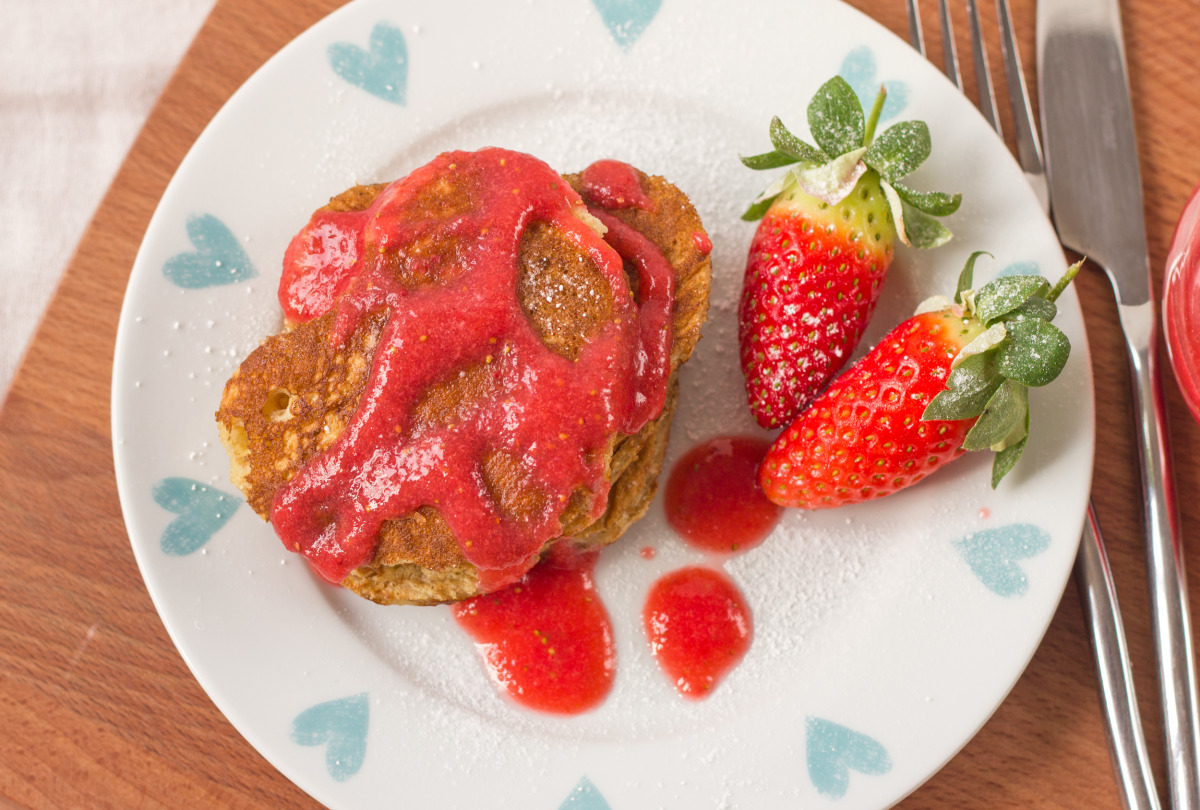 Heart Shaped Whole-Wheat Pancakes With Strawberry Sauce_image