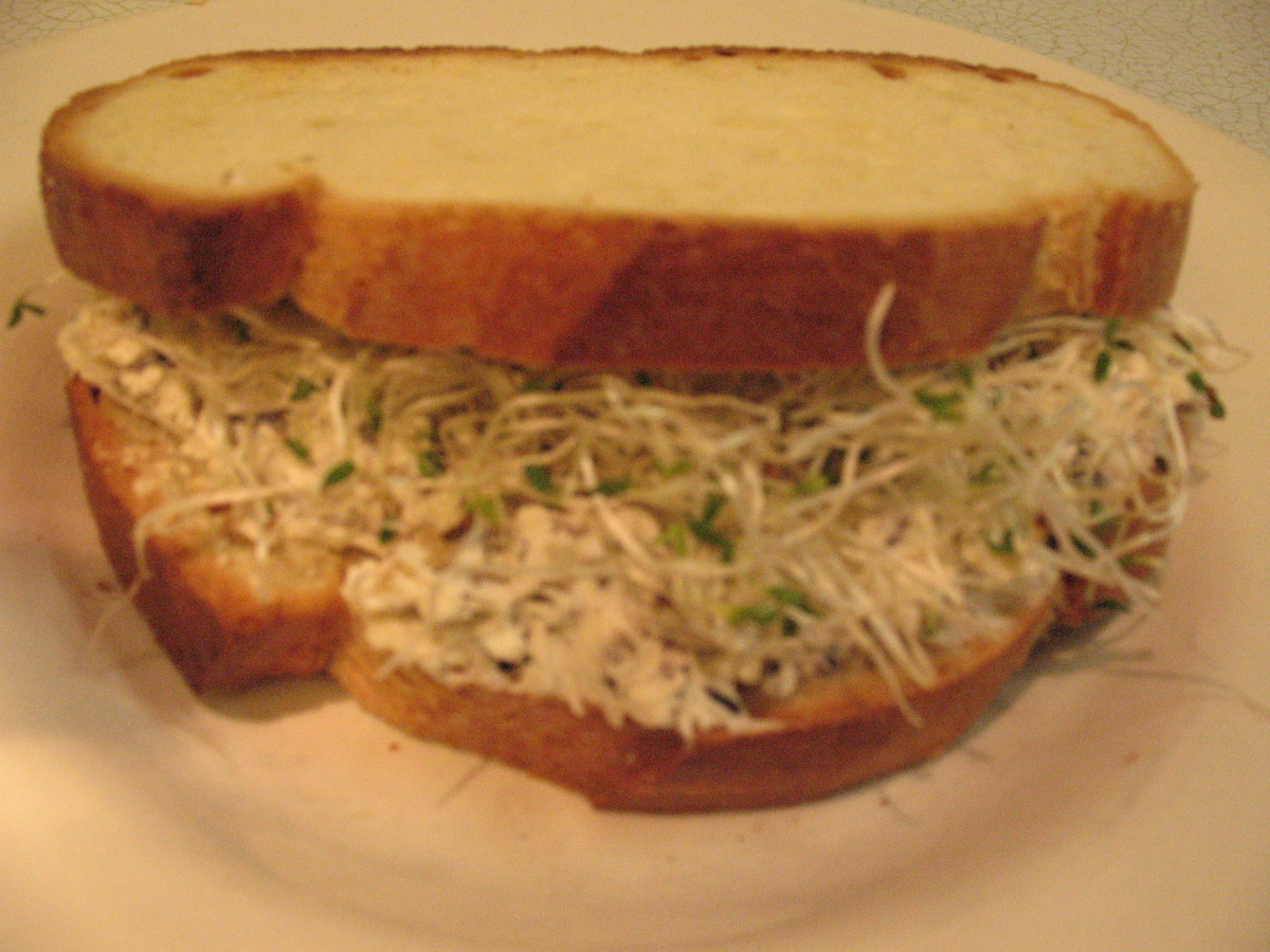 Cream Cheese, Black Olive, Walnut & Sprout Sandwiches
