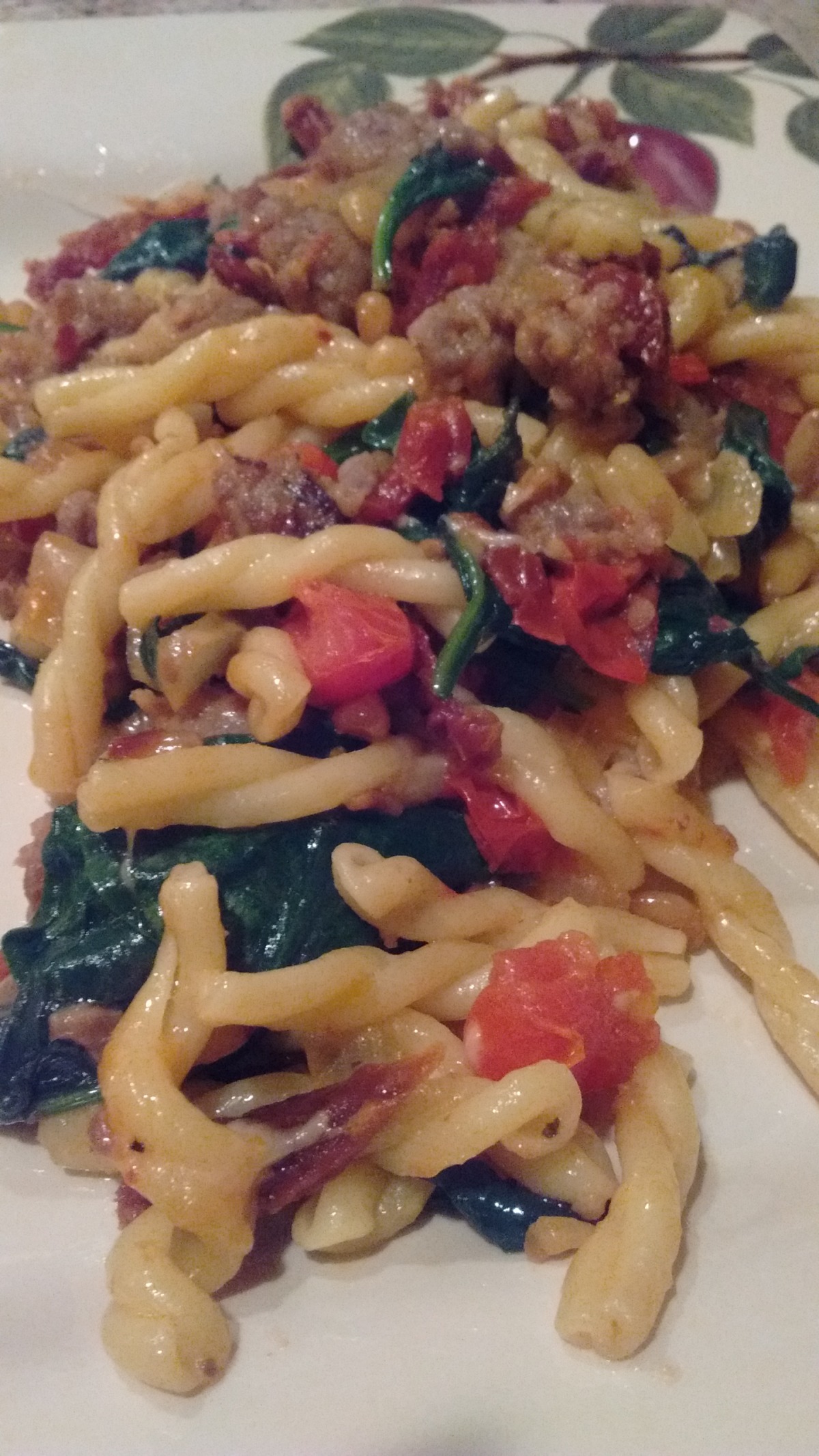Farfalle With Sausage, Pine Nuts, Tomatoes & Spinach image