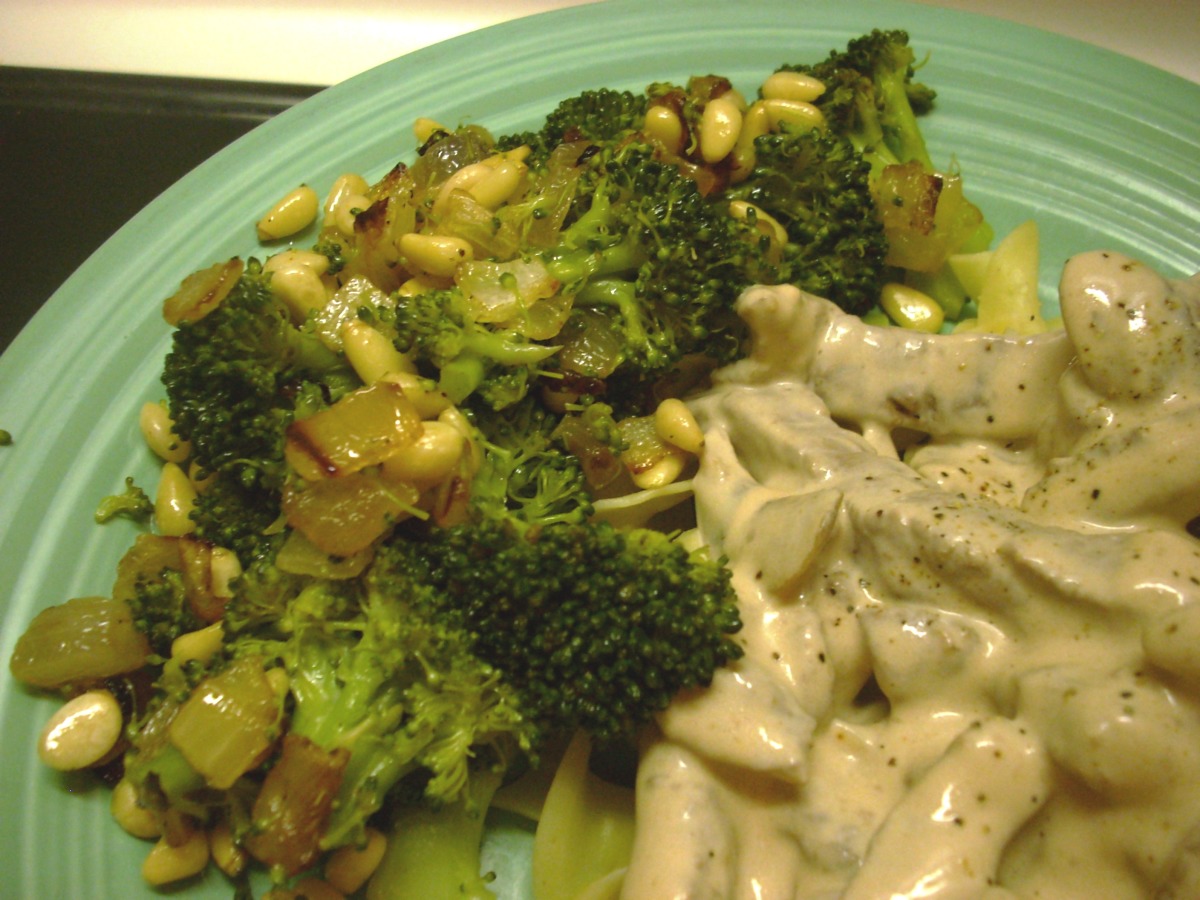Broccoli With Caramelized Onions & Pine Nuts