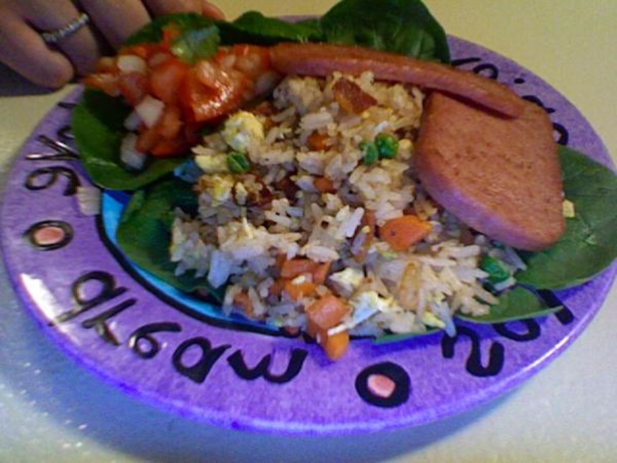 Bacon Fried Rice With a Side of Tomatoes in Fish Sauce...