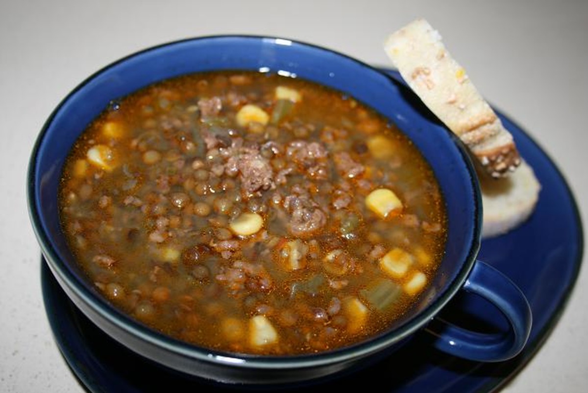 Sausage and Black Lentil Stew