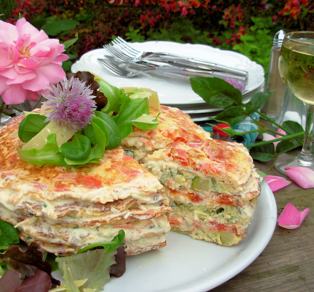 A French Country Affair Elegant Omelette Gateau W Chive Flowers Recipe Food Com
