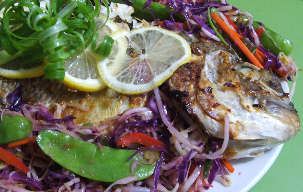 Asian-style fish baked in a banana leaf