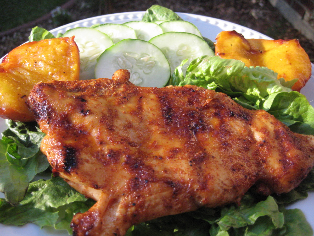 Grilled fruity balsamic chicken with cilantro salad. image