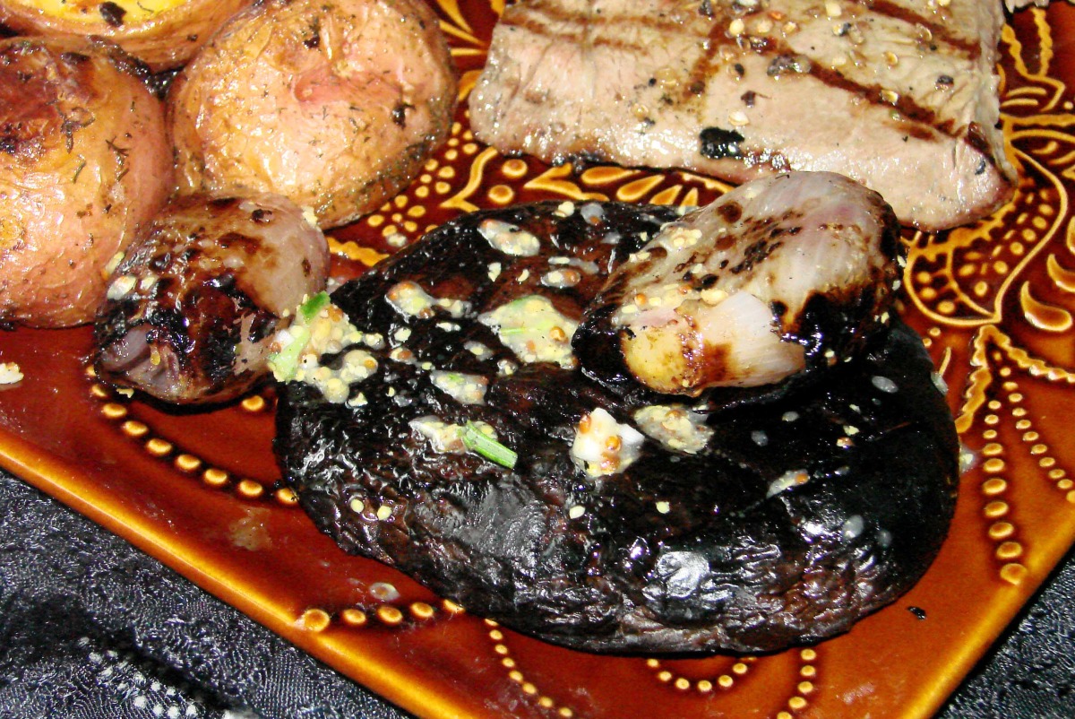 Grilled Portobello Mushrooms & Shallots With Rosemary-Dijon