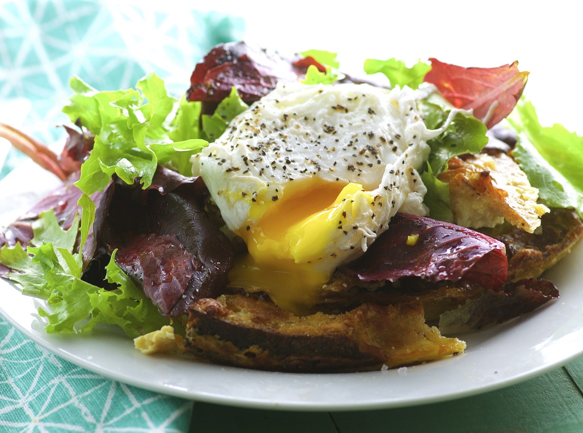 Savory Parmesan Pain Perdu With Poached Eggs And Greens Recipe
