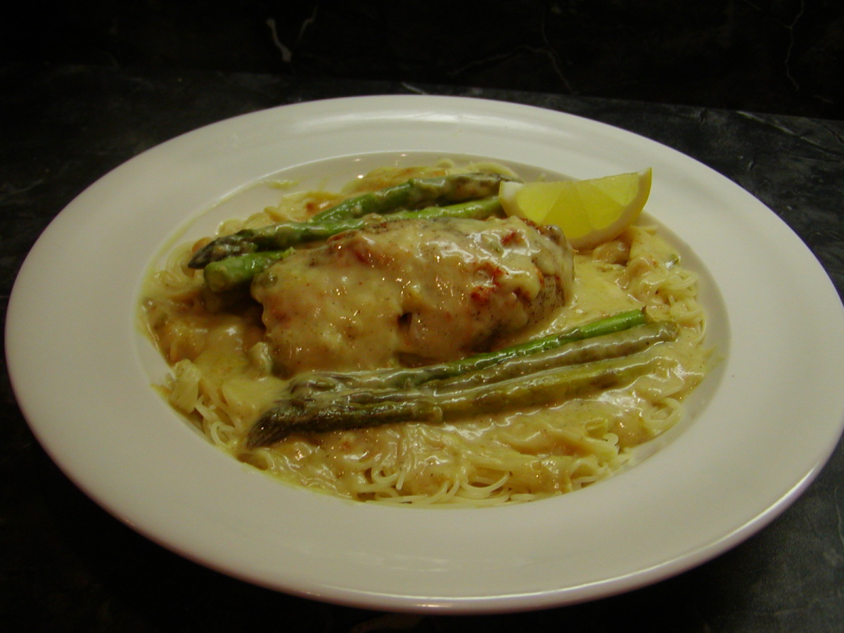 Lemon Asparagus Chicken Rolls With Capellini image