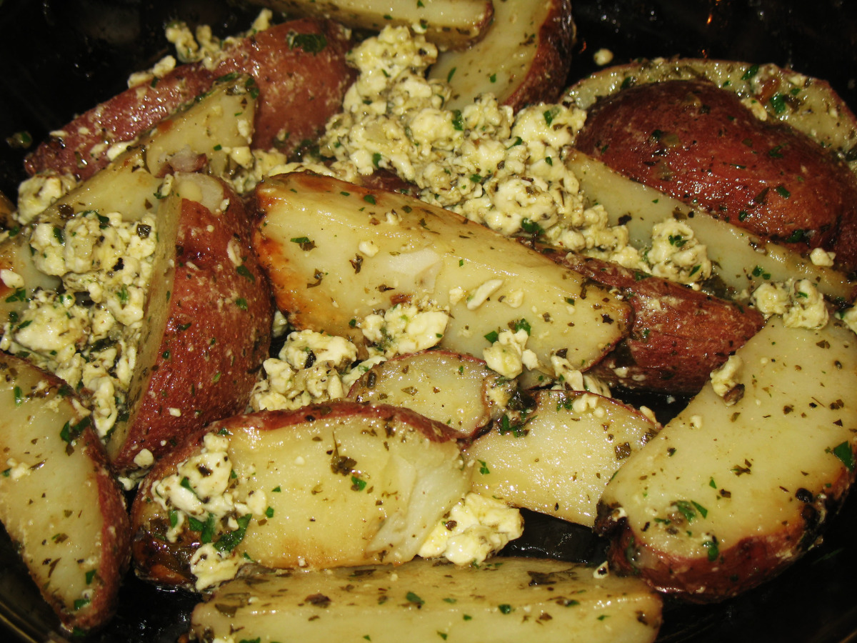 Herbed Greek Roasted Potatoes With Feta Cheese image