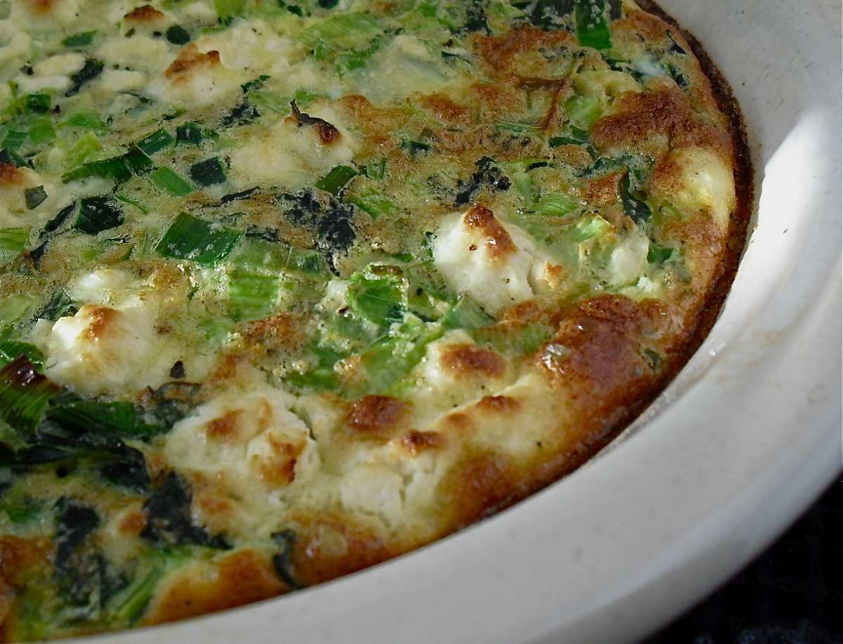 Crustless Leek, Greens, and Herb Quiche image