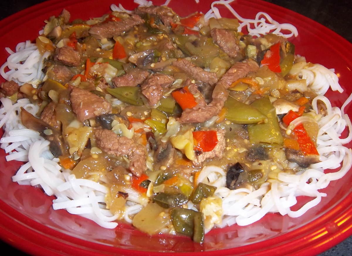 Vegetable Beef over Rice Noodles image
