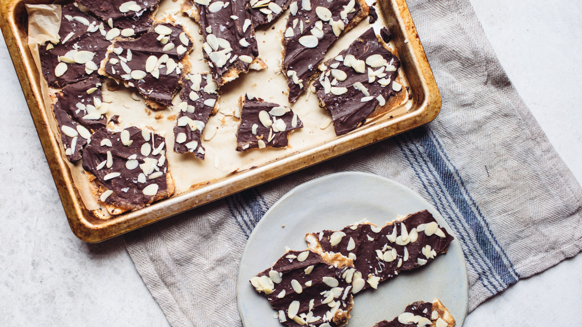 Chocolate Covered Toffee Matzo (Matzah)