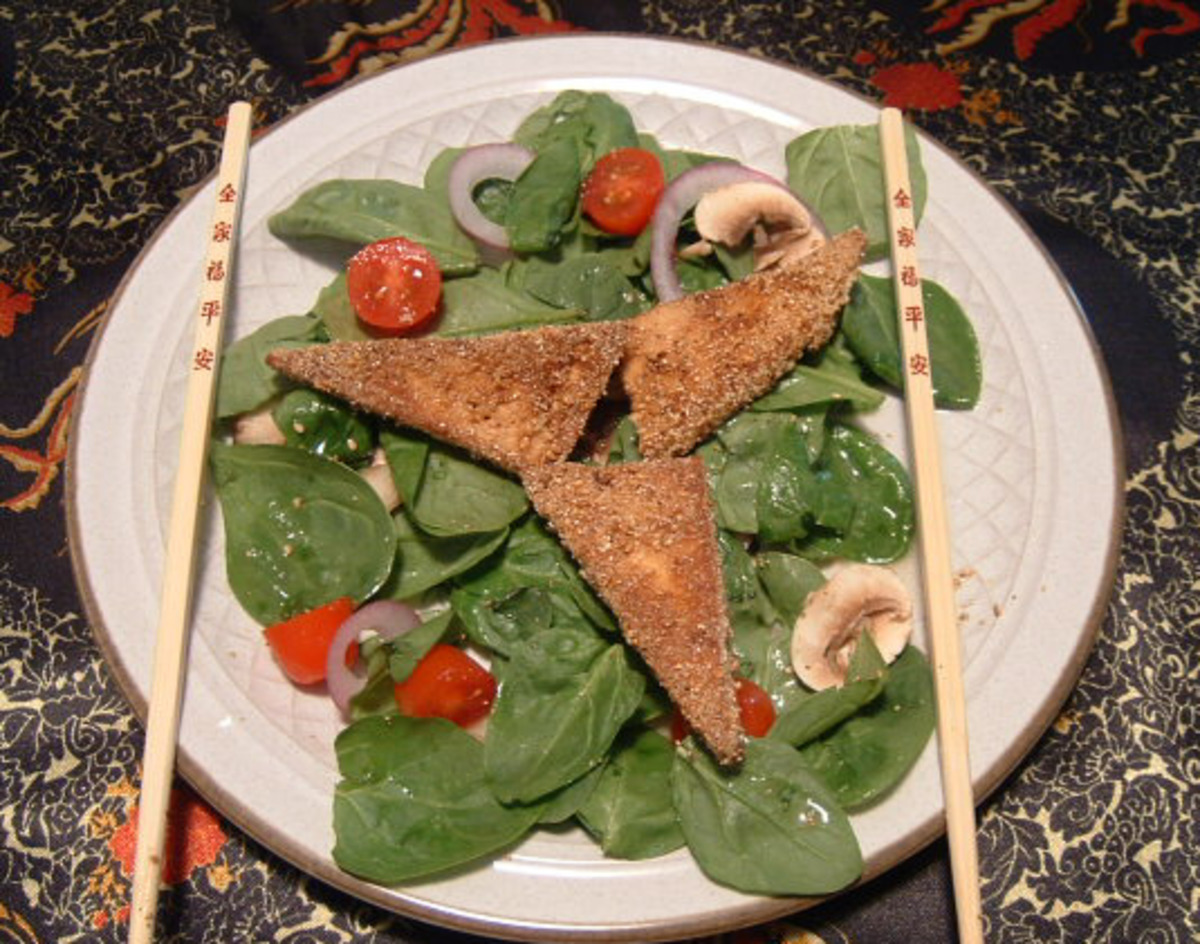 Fried Tofu and Spinach Salad