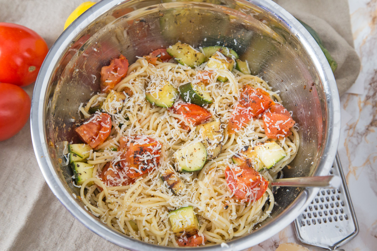 Grilled Summer Squash and Tomatoes With Angel Hair Pasta image