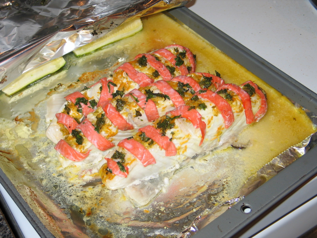 Citrus and Smoked Salmon Striped Roast Halibut