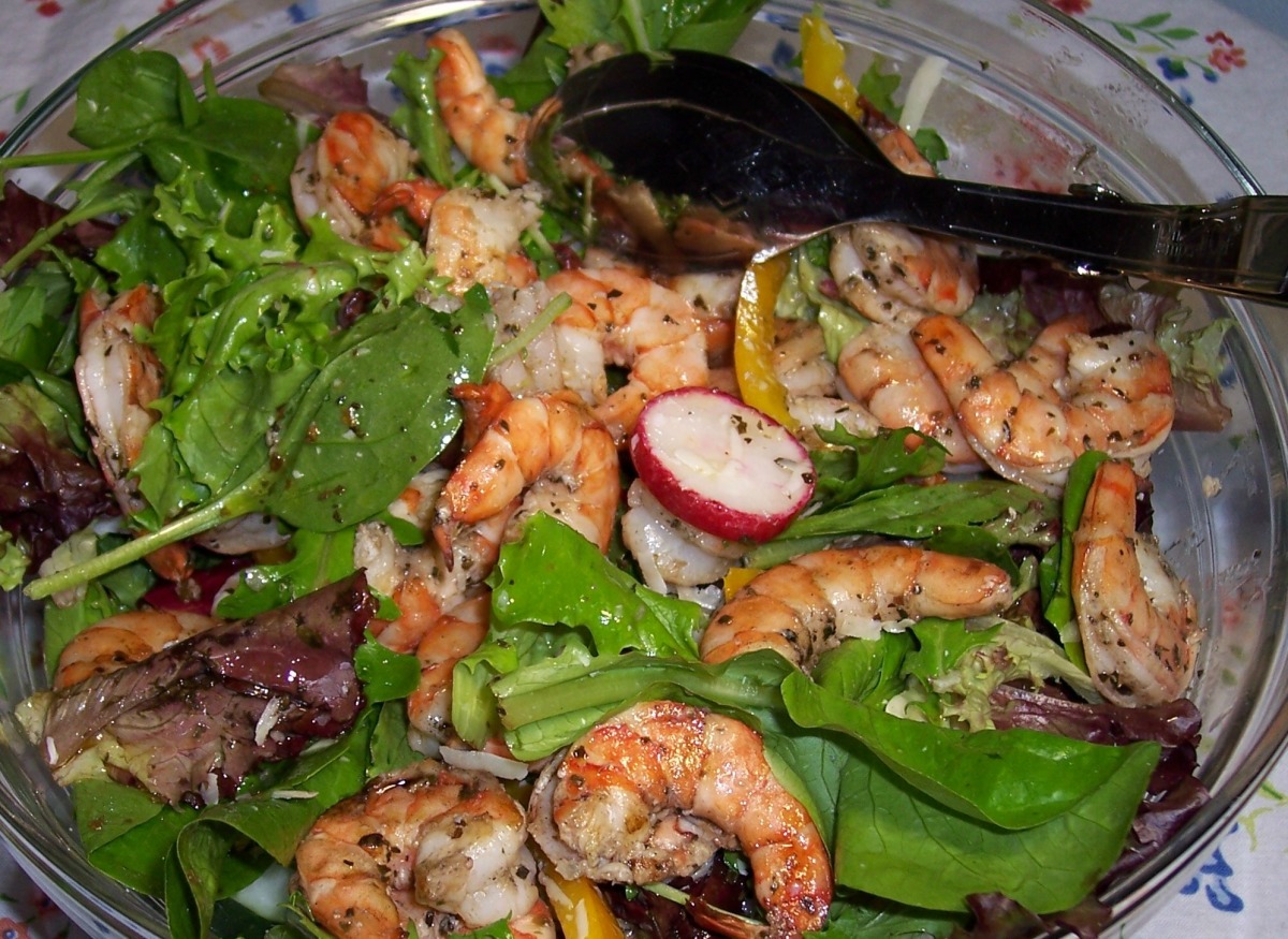 Grilled Herbed Shrimp on Mixed Greens