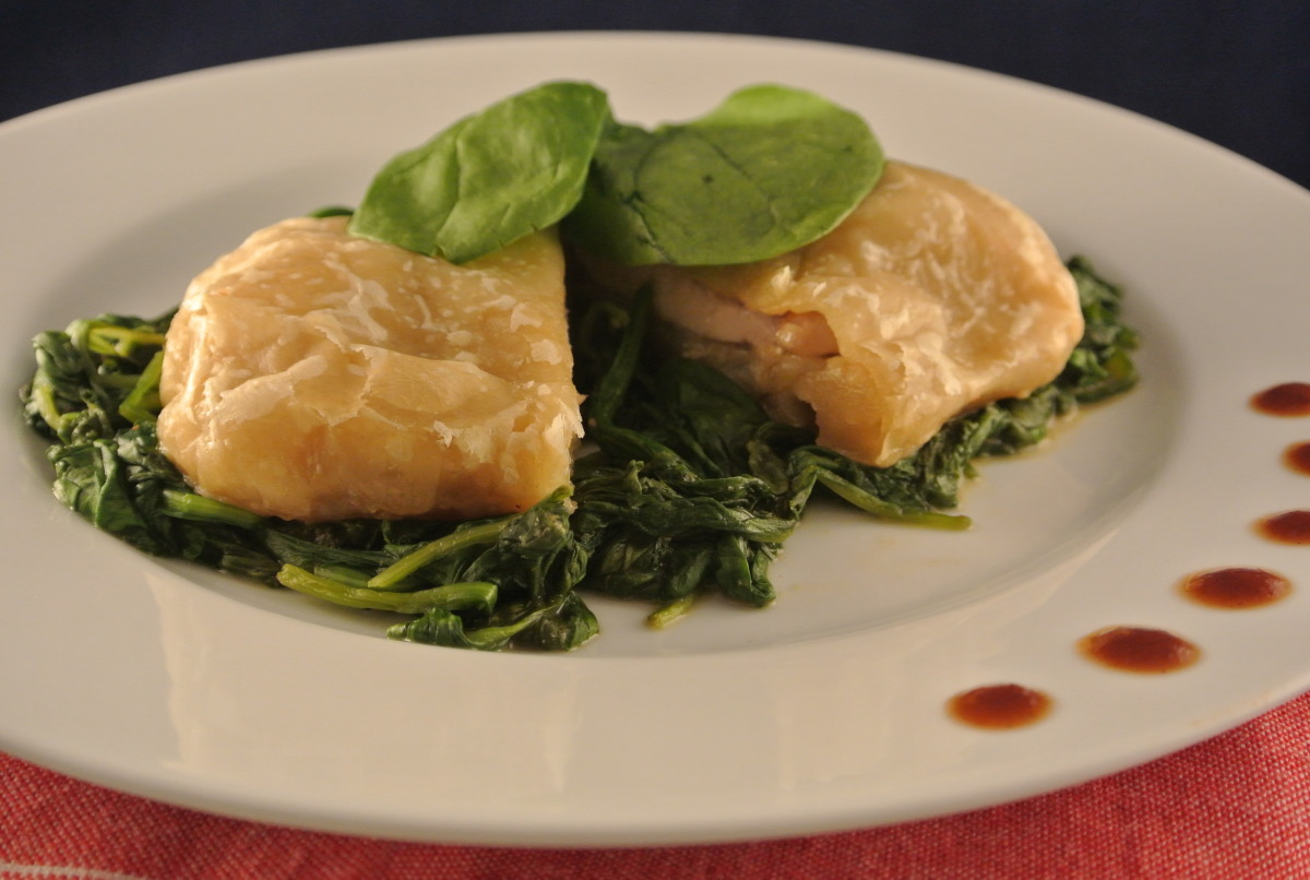 A1 Chicken Thighs En Croute on a Bed of Dijon Cooked Spinach #A1