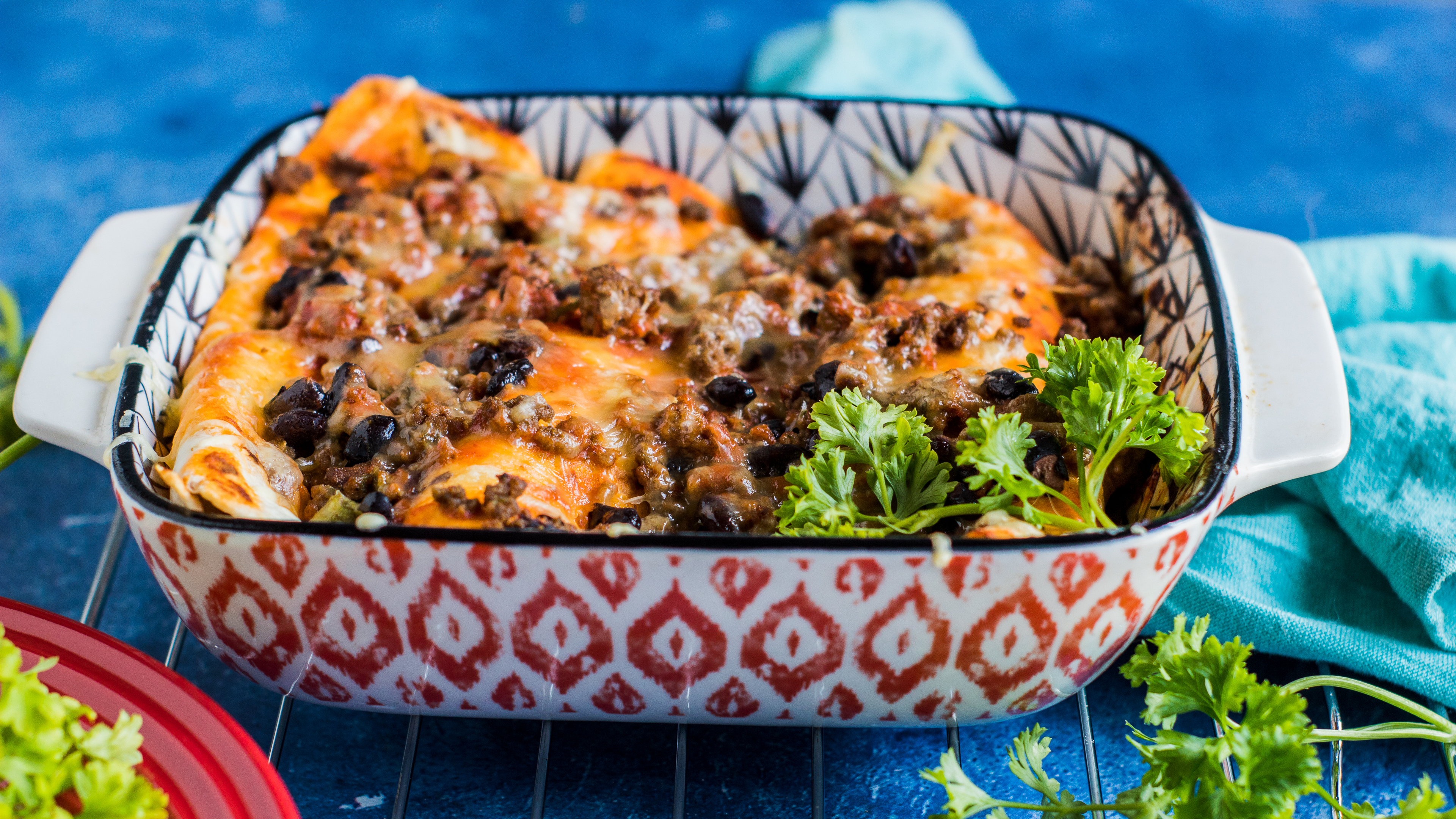 Ground Beef & Texas Bean Enchiladas