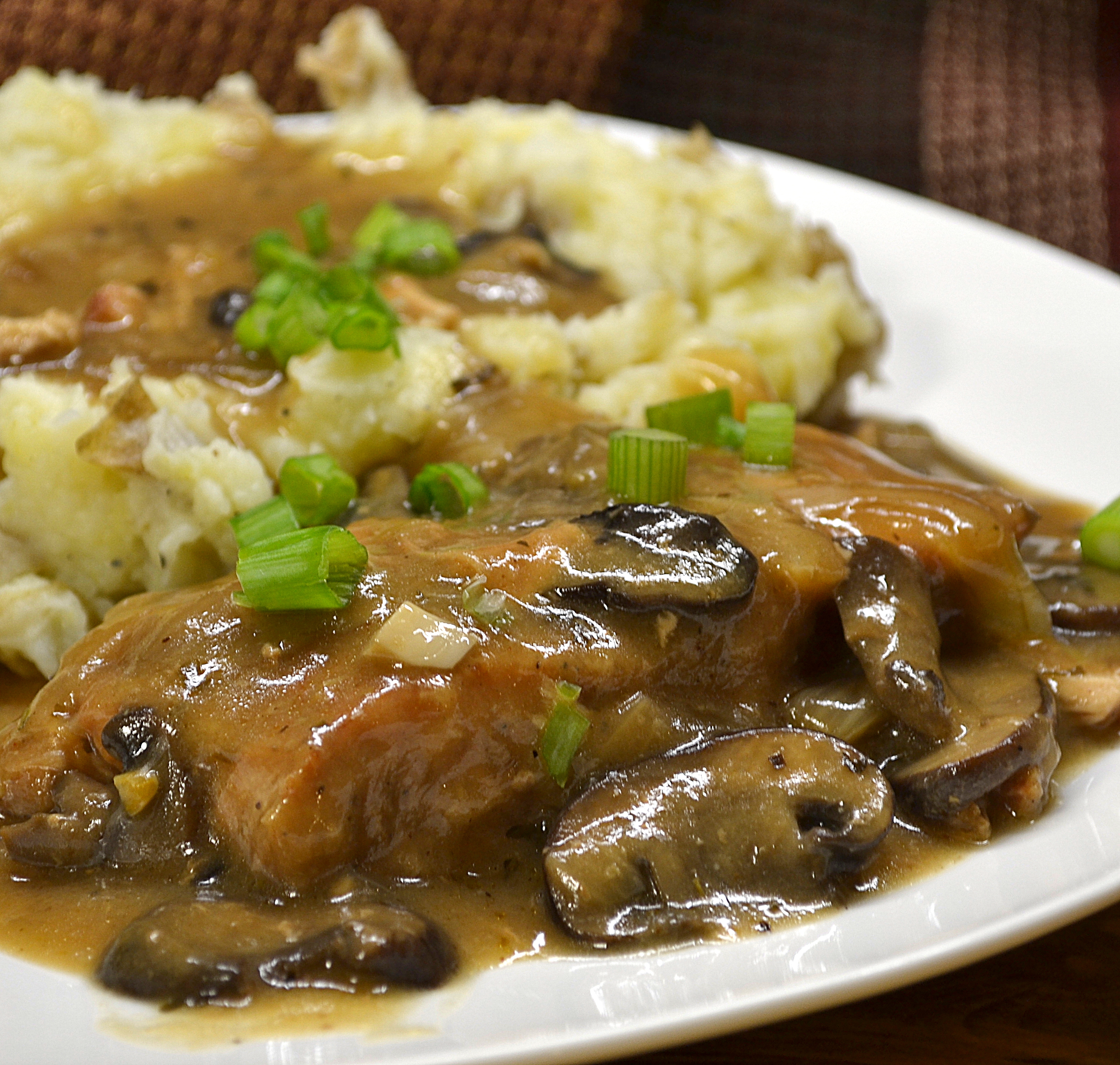 PORK CHOPS WITH CARAMELIZED ONION-MUSHROOM SAUCE