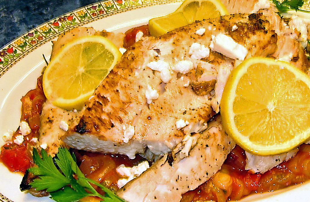BROILED MAHI-MAHI WITH PARSLEYED TOMATOES AND FETA