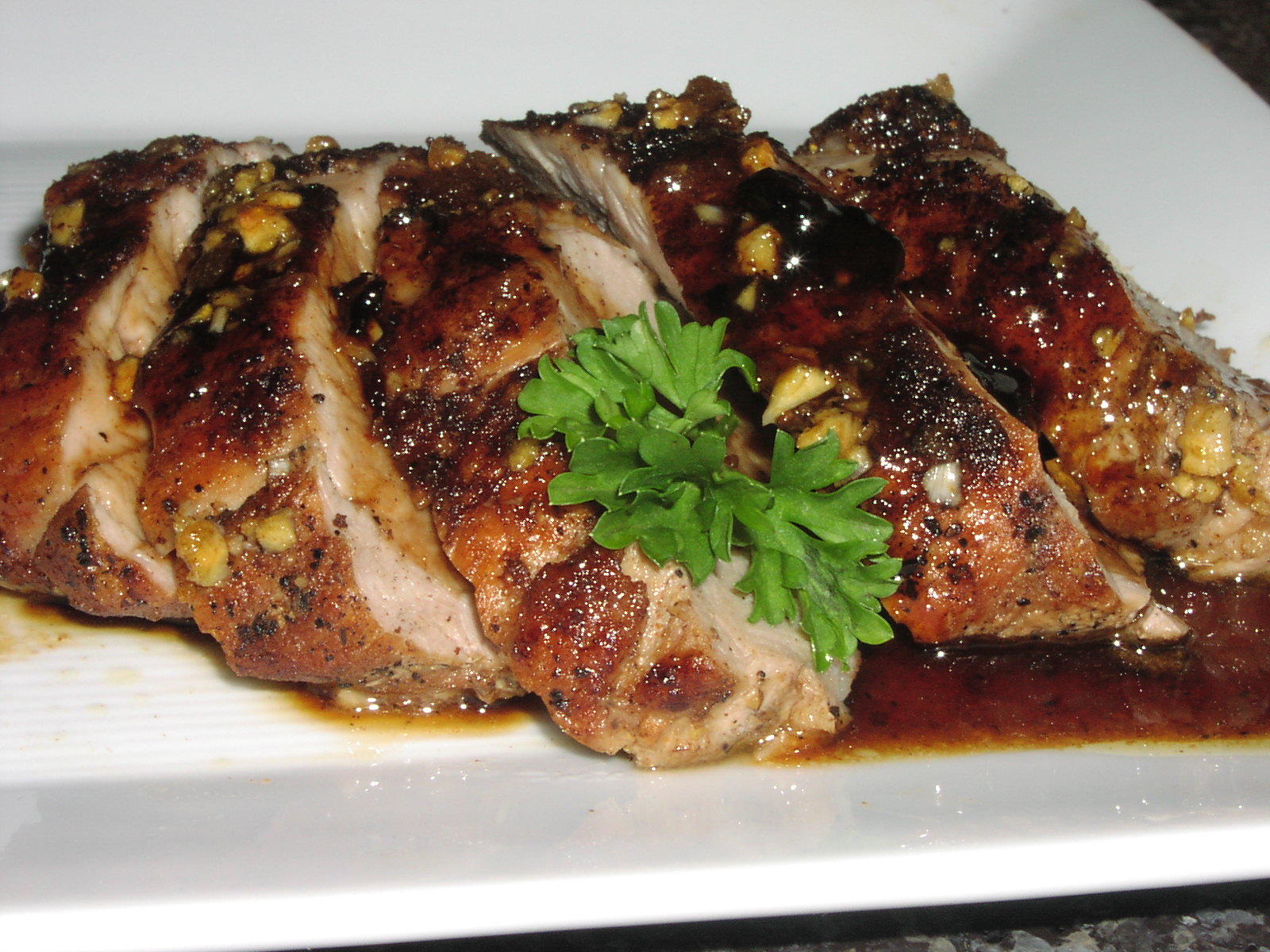 OVEN-ROASTED PORK TENDERLOIN WITH BROWN SUGAR GARLIC GLAZE