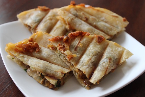 MUSHROOM AND CHICKEN GRILLED QUESADILLAS