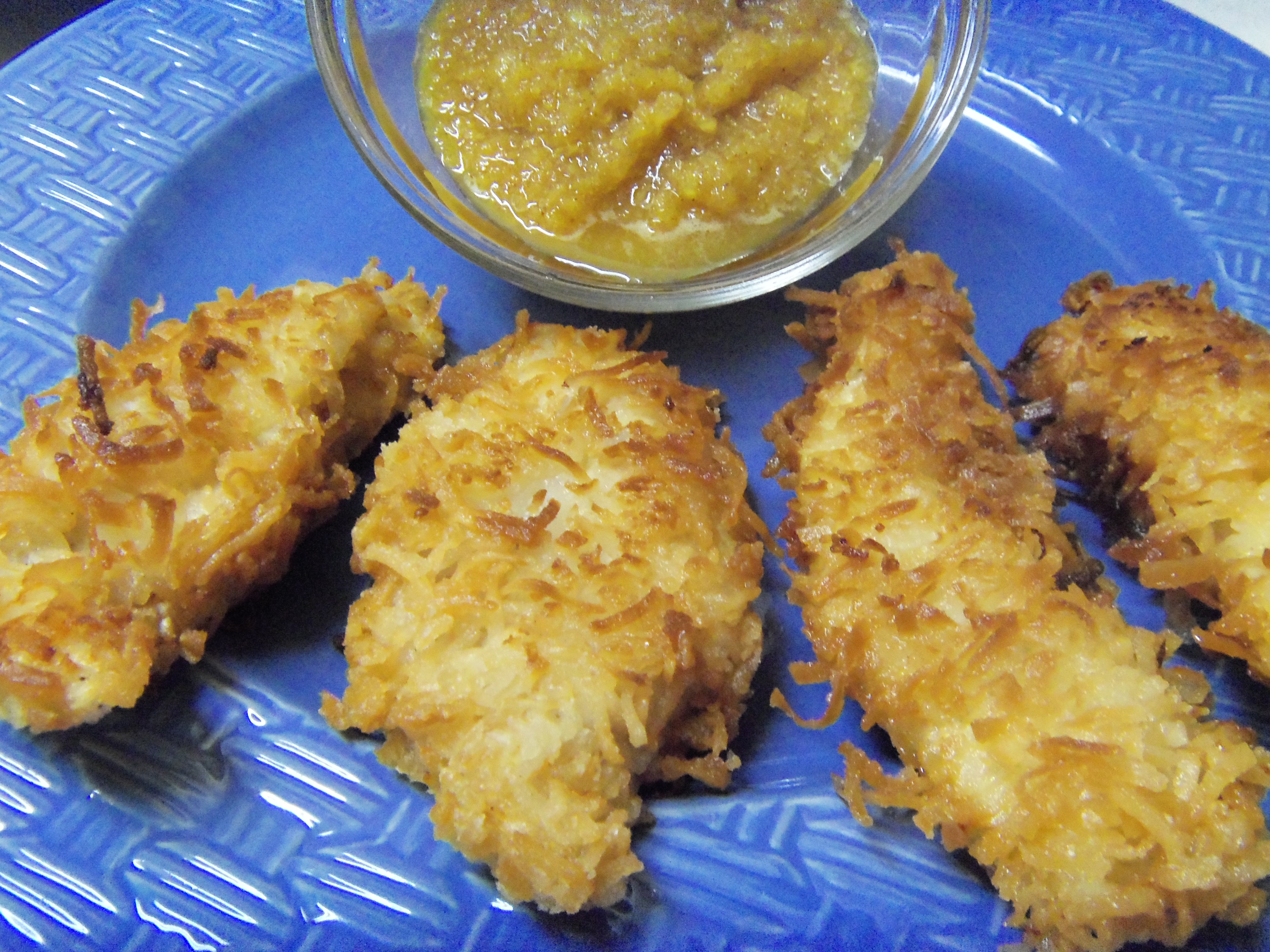 COCONUT CHICKEN WITH A TROPICAL MANGO RUM SAUCE