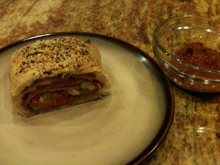 SPICY MEAT AND CHEESE STROMBOLI