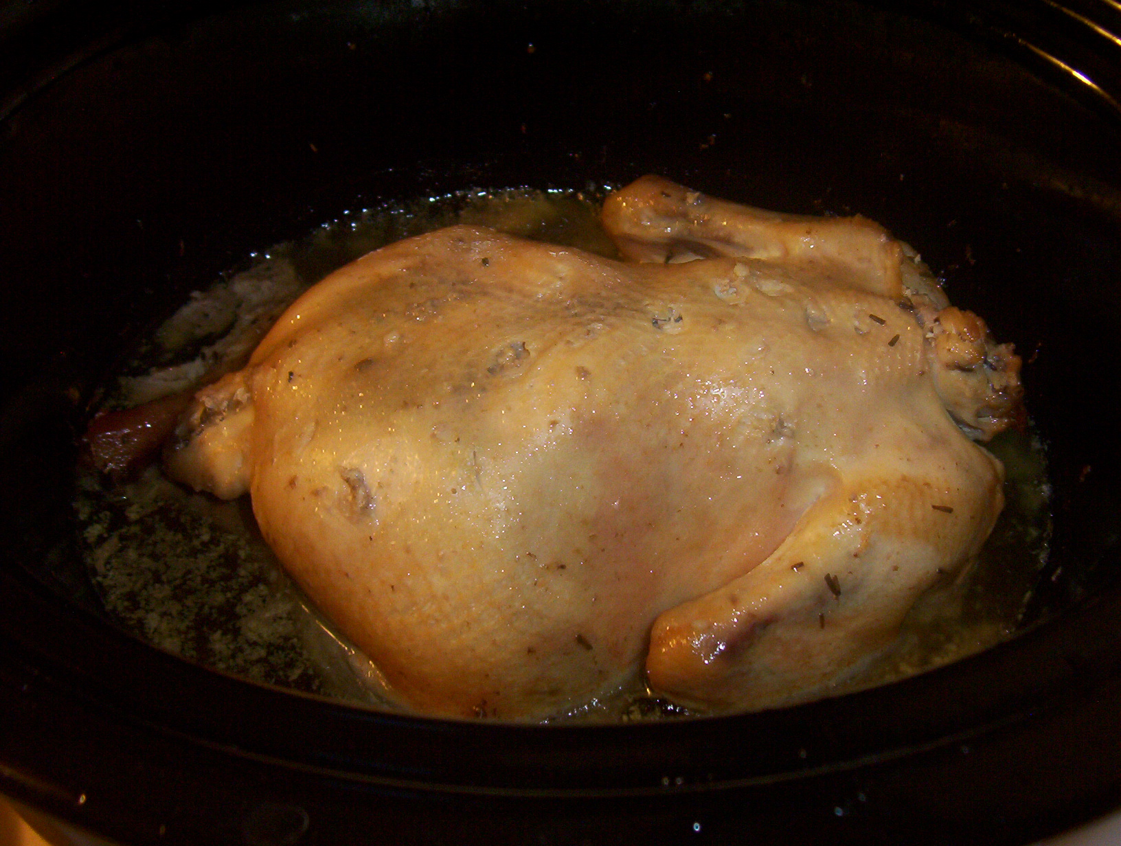 CROCK POT ROASTED CHICKEN WITH ROSEMARY AND GARLIC