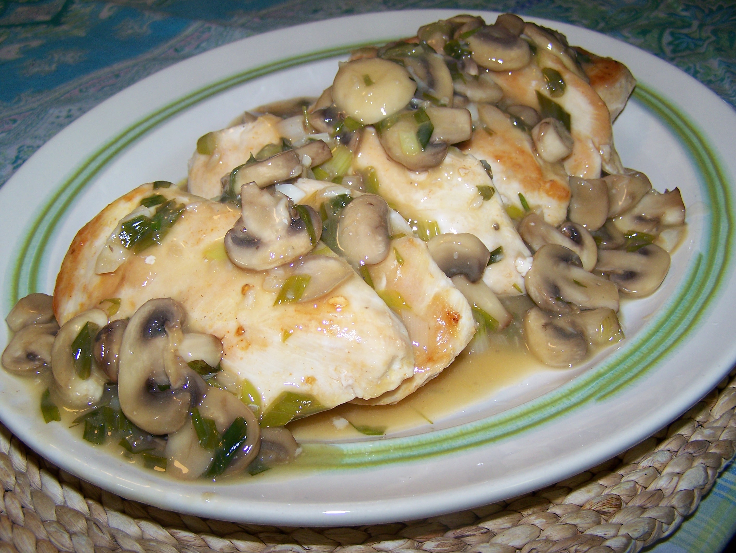 CHICKEN WITH WINE AND MUSHROOMS