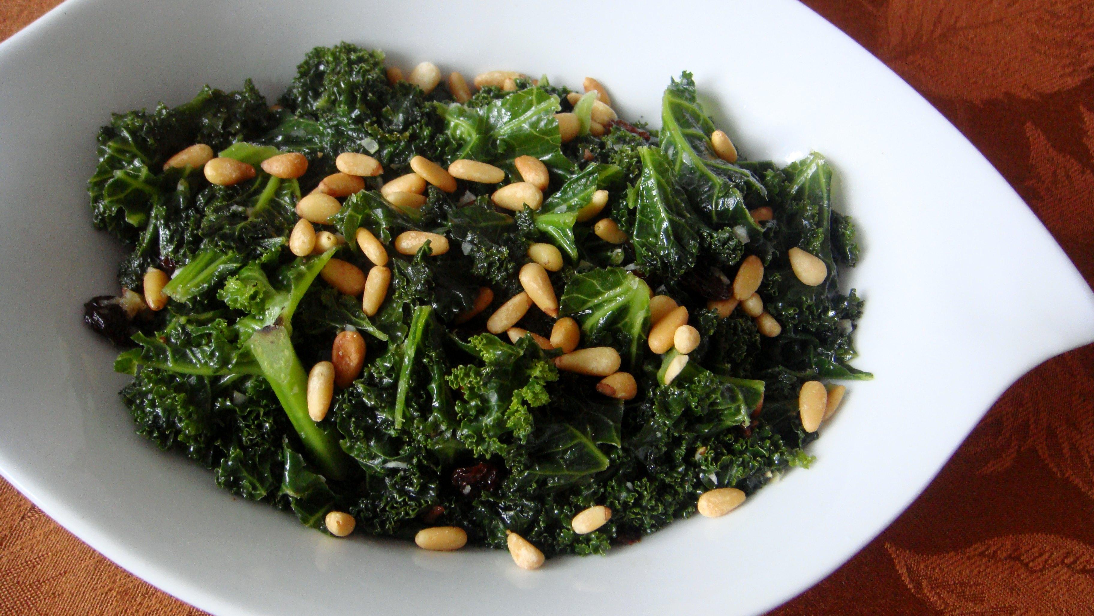 GREEN KALE WITH RAISINS & TOASTED PINE NUTS