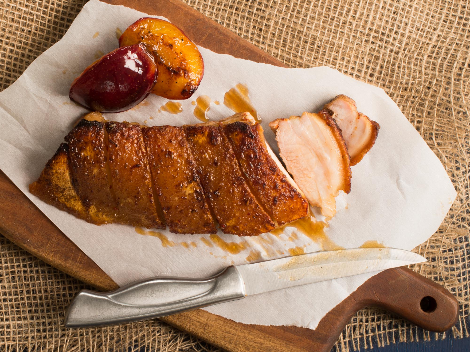 Slow roasted pork belly with glazed chestnuts and radicchio recipe