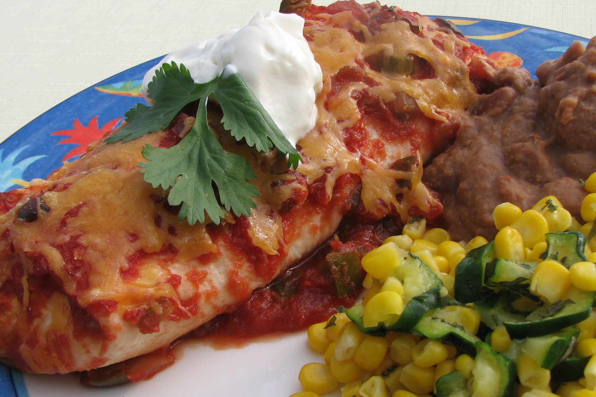 LOW FAT CHICKEN ENCHILADAS WITH HIGH FAT TASTE.