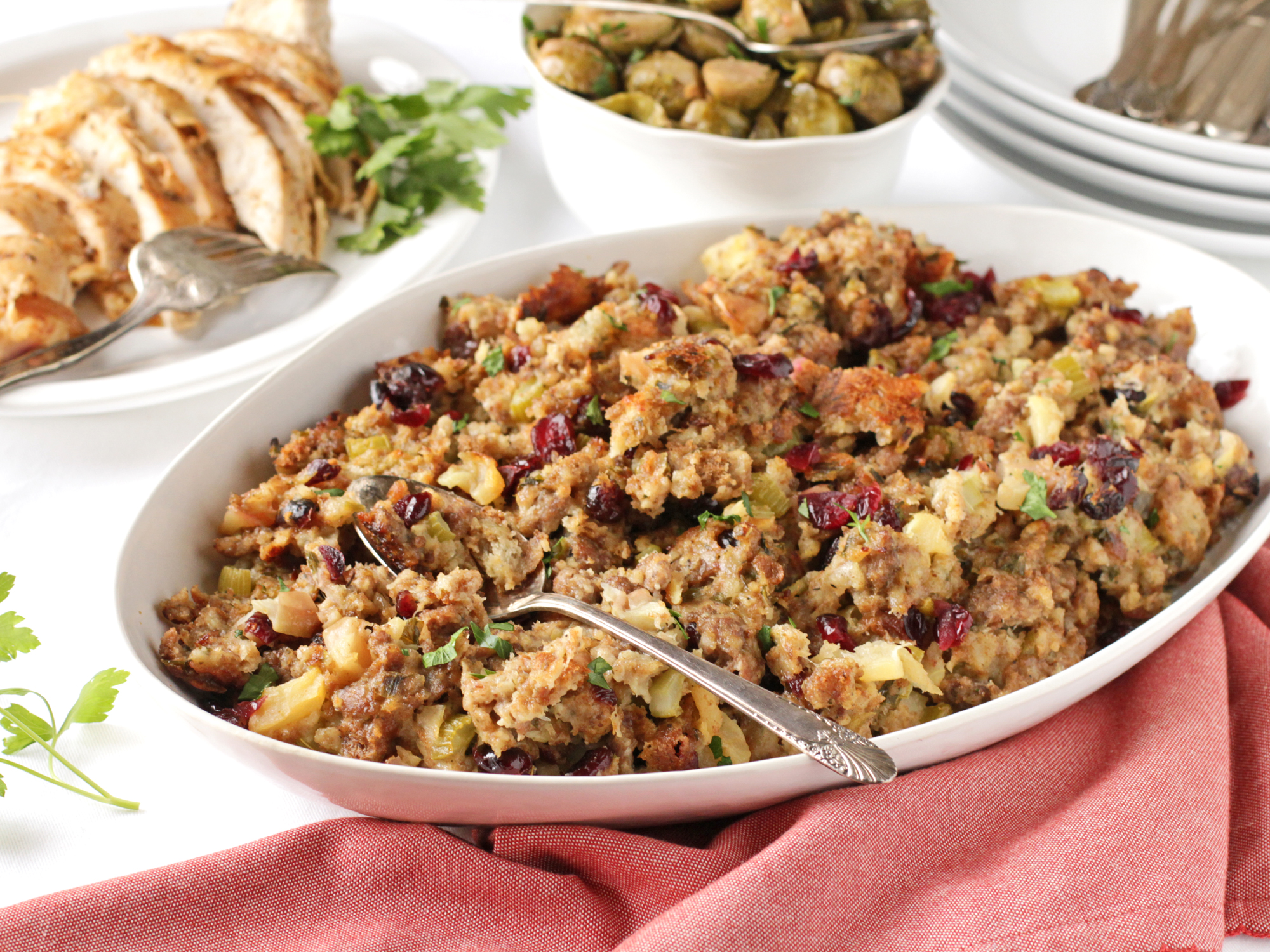 CRANBERRY, SAUSAGE, AND APPLE STUFFING