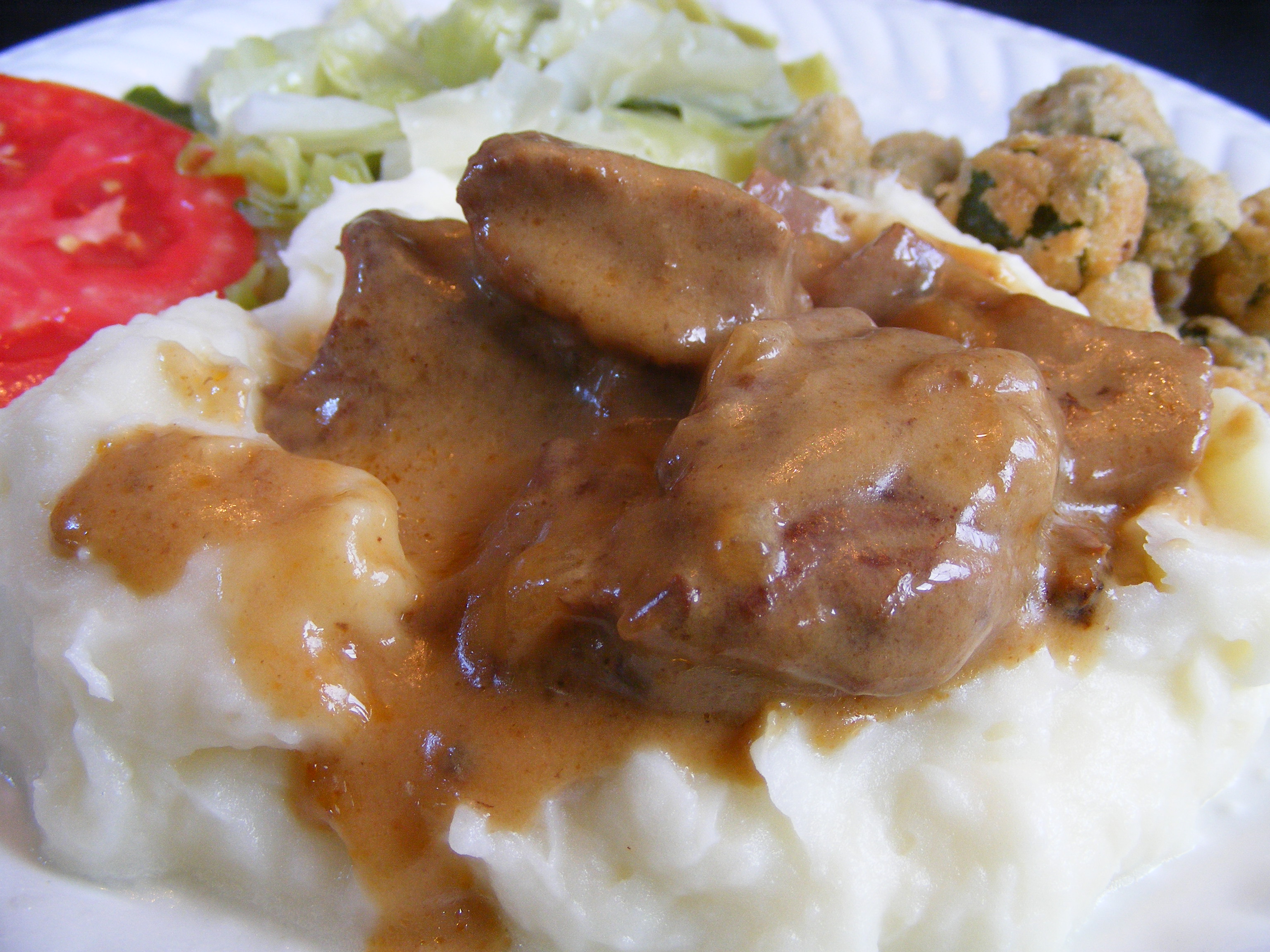 CROCK POT BEEF TIPS WITH CREAMY GRAVY