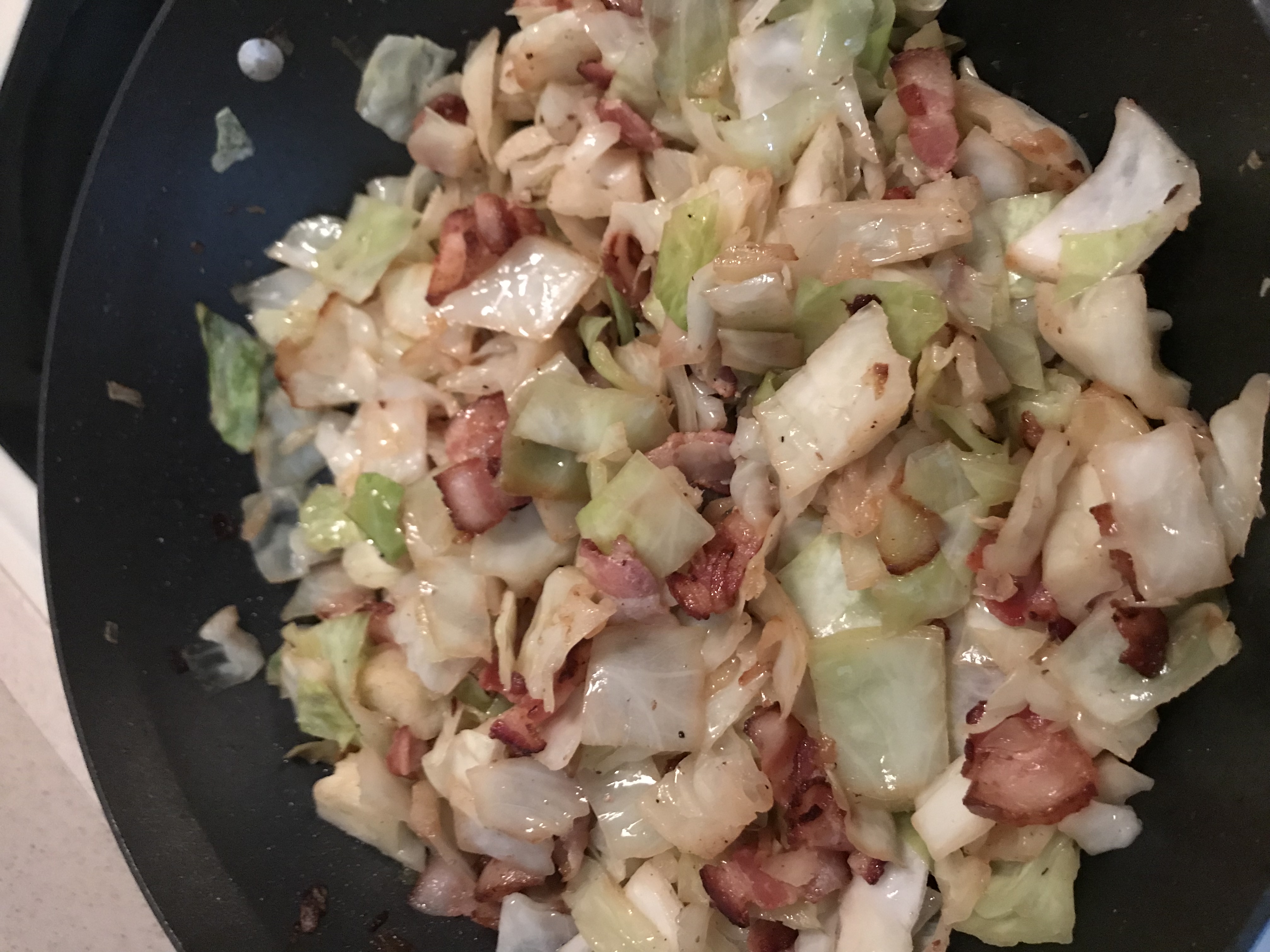 FRIED CABBAGE AND BACON WITH ONION