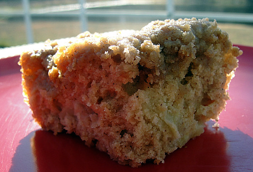 APPLE COFFEE CAKE WITH CRUMBLE TOPPING AND BROWN SUGAR GLAZE