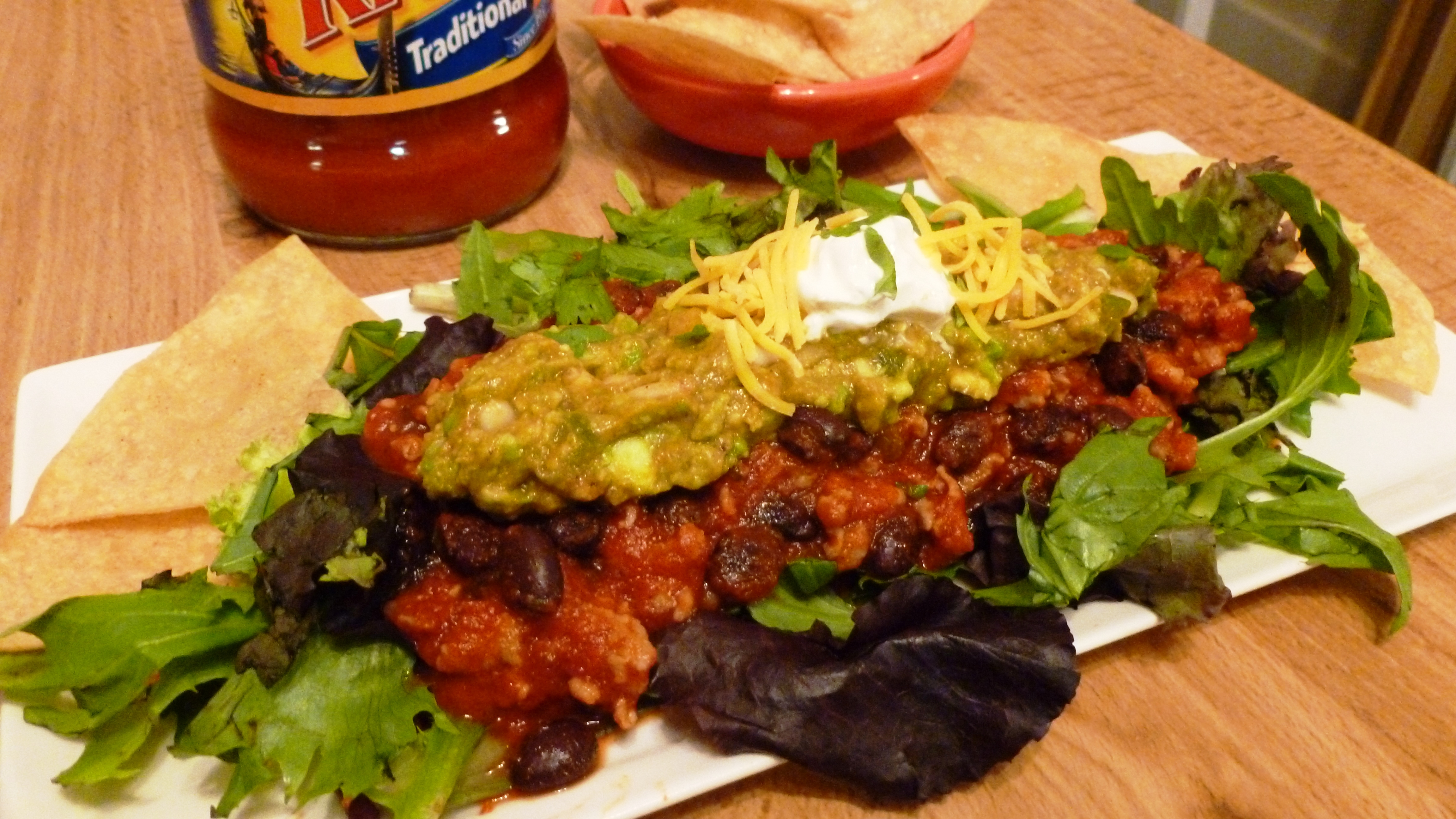 LAYERED RAGU TACO SALAD WITH CRISPY TORTILLA TRIANGLES#RAGU