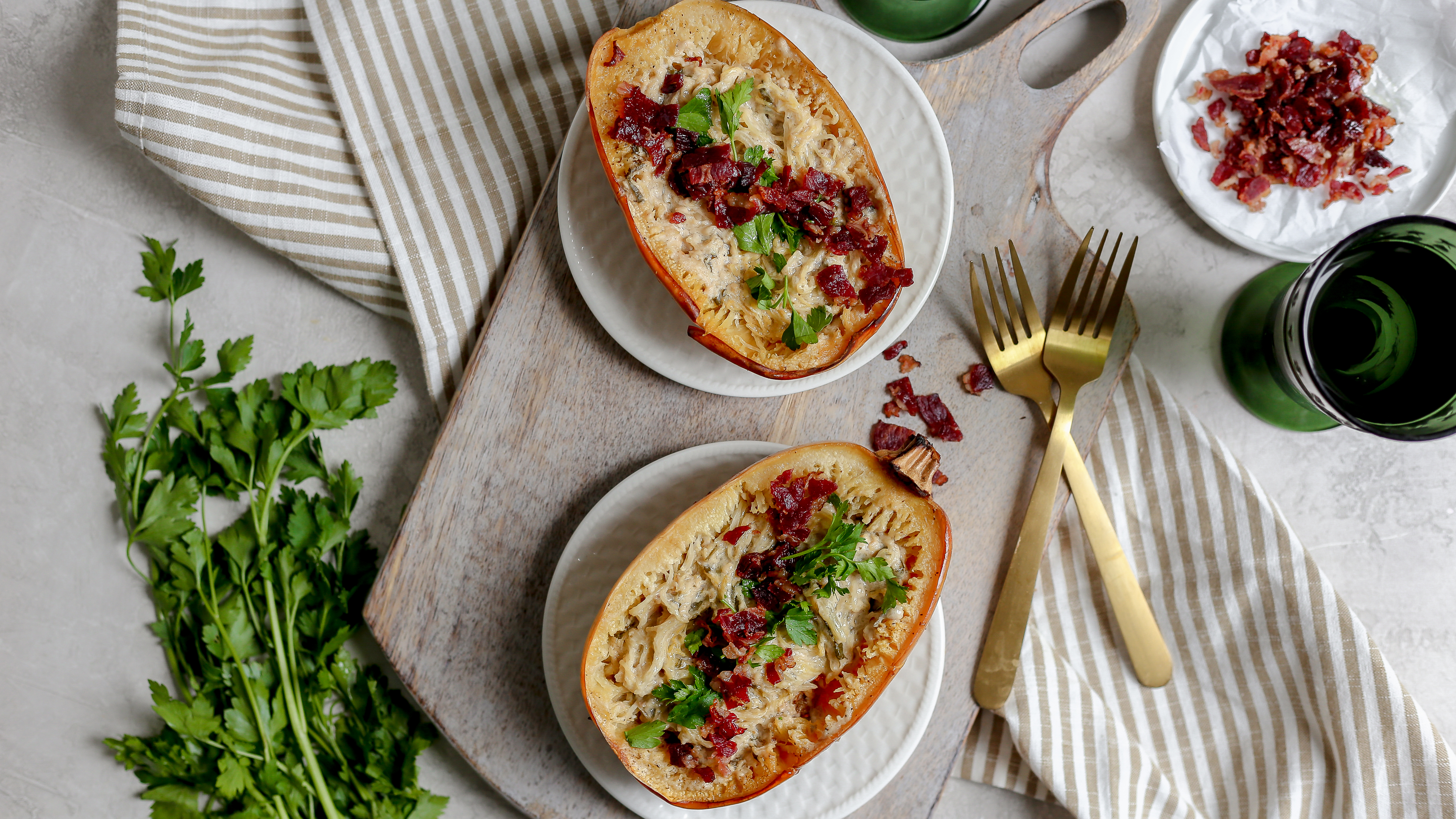 Creamy Spaghetti Squash Bowls With Pancetta & Herbs