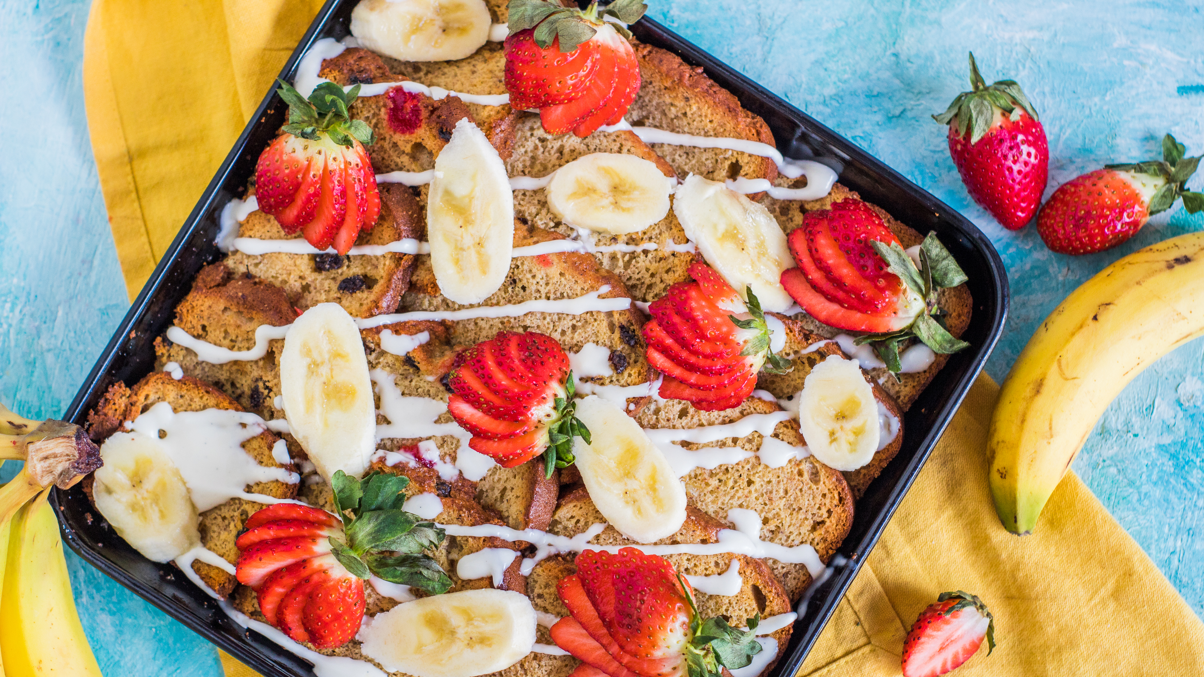 Sheet Pan Strawberry & Banana Bread French Toast Bake