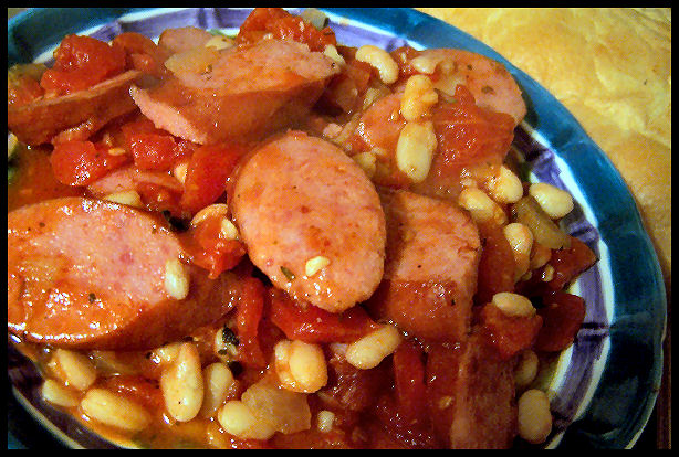 KIELBASA WITH TOMATOES AND WHITE BEANS