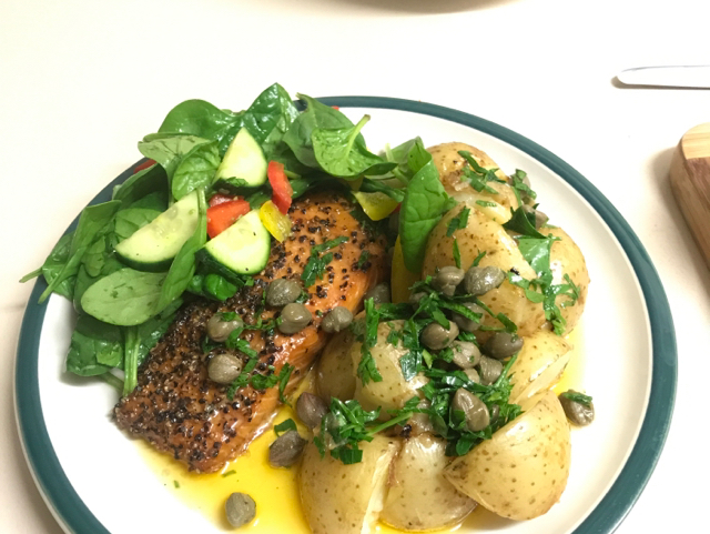 BAKED SALMON WITH CAPER SAUCE