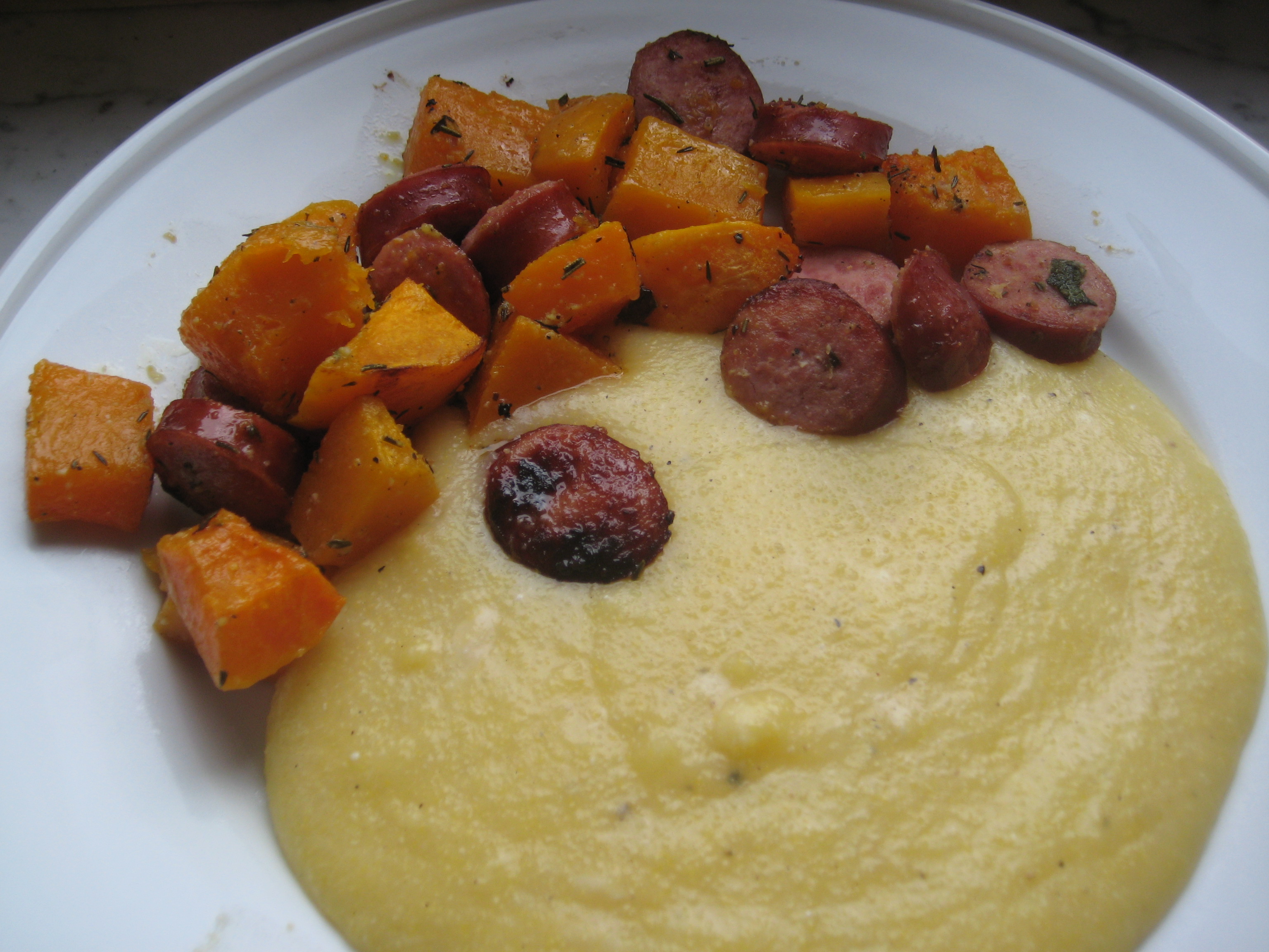 HERB-ROASTED BUTTERNUT SQUASH AND SAUSAGES