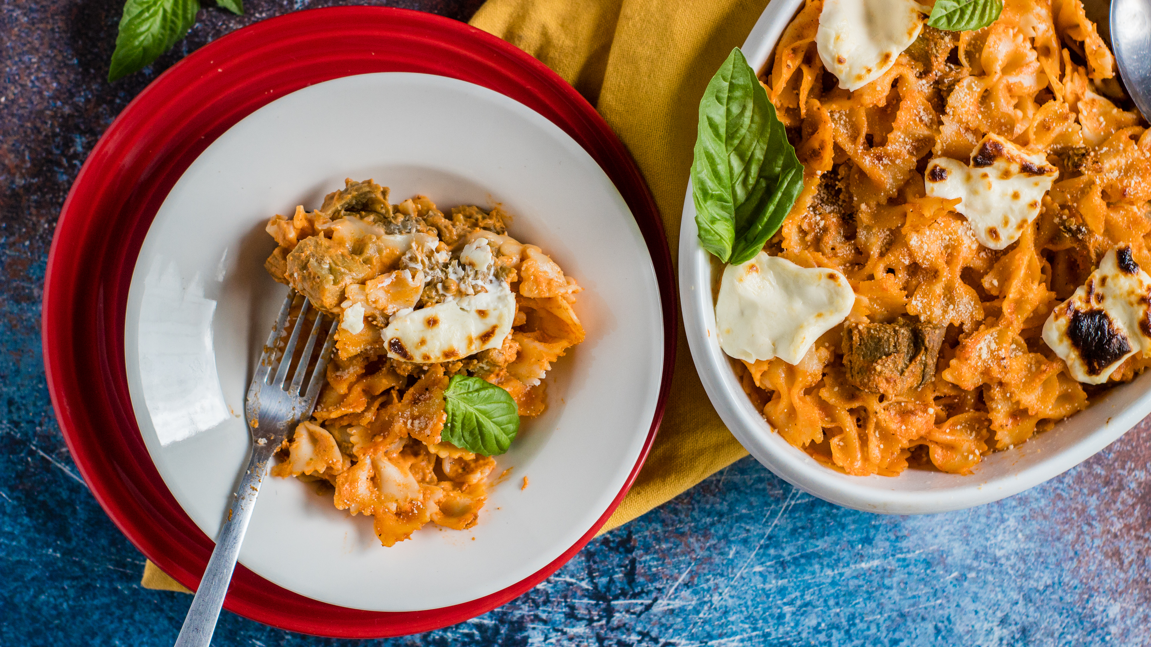 Bow Tie Pasta With Roasted Eggplant & Three Cheeses