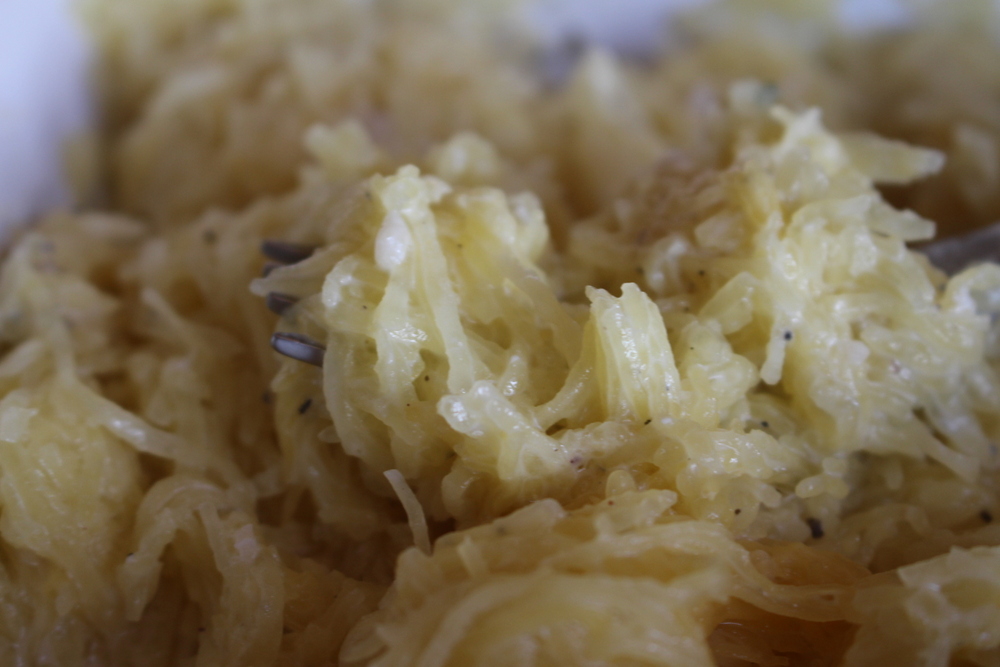 LOW CARB BAKED SPAGHETTI SQUASH WITH GARLIC SAGE CREAM