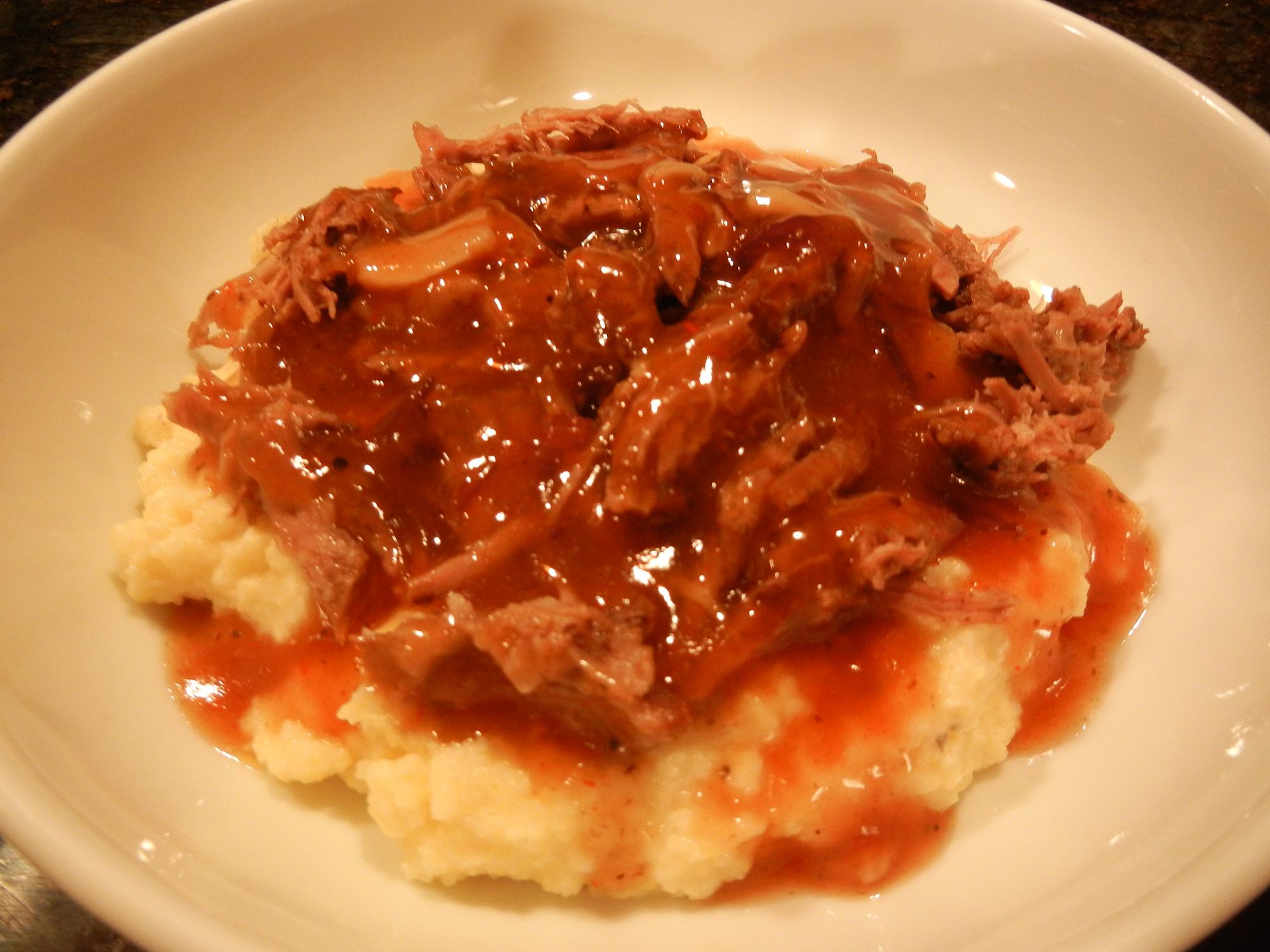 ლ Easy A.1. SLOW ROASTED SHREDDED STEAK WITH POLENTA #A1