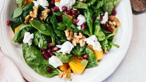 Pomegranate Persimmon Salad With Warm Goat Cheese Recipe Food Com